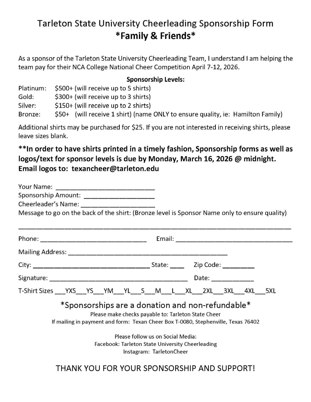 2026 Cheer FAMILY/FRIENDS Nationals Sponsorship